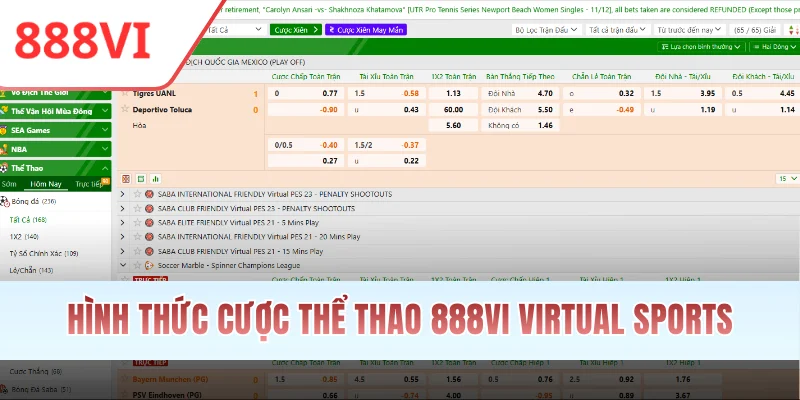 Hình thức cược thể thao 888VI Virtual Sports
